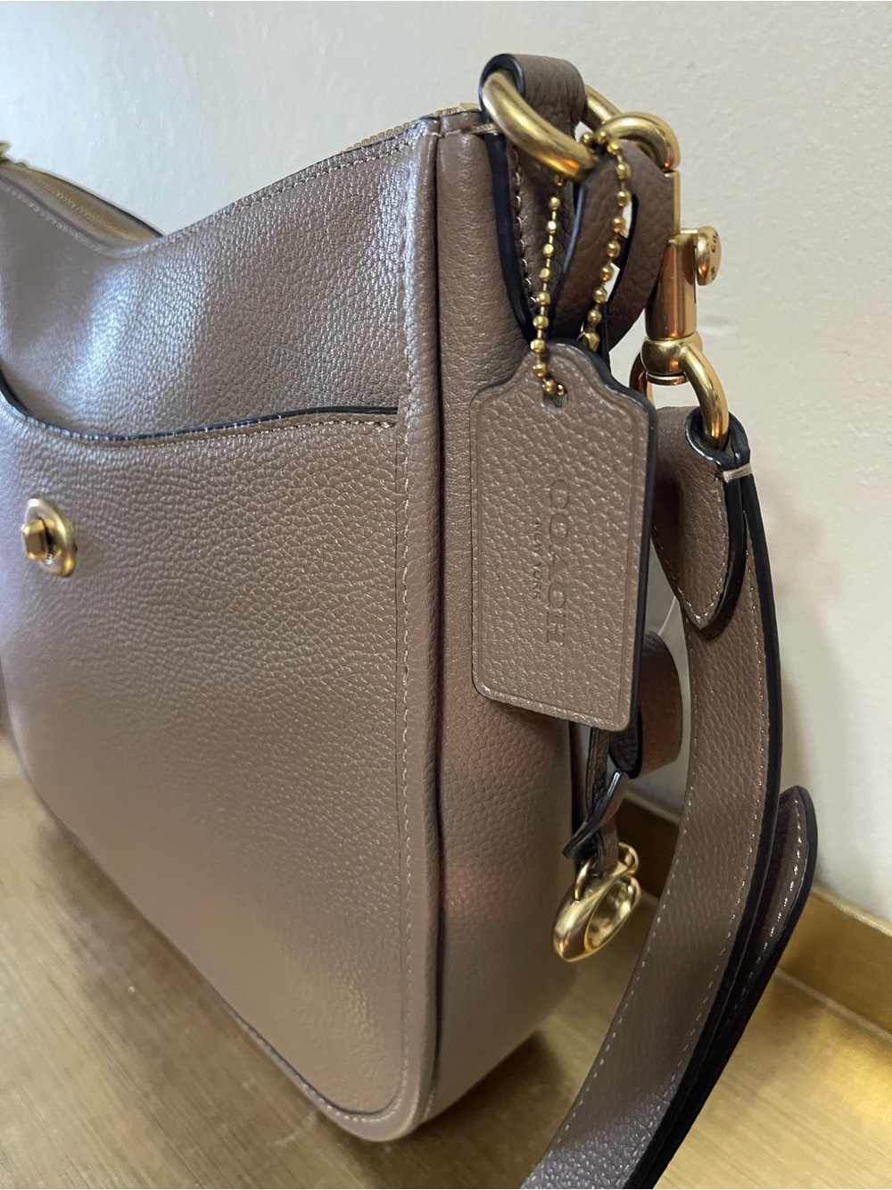 Coach Taupe Pebbled Leather Crossbody with Gold Hardware - Picture 2 of 14